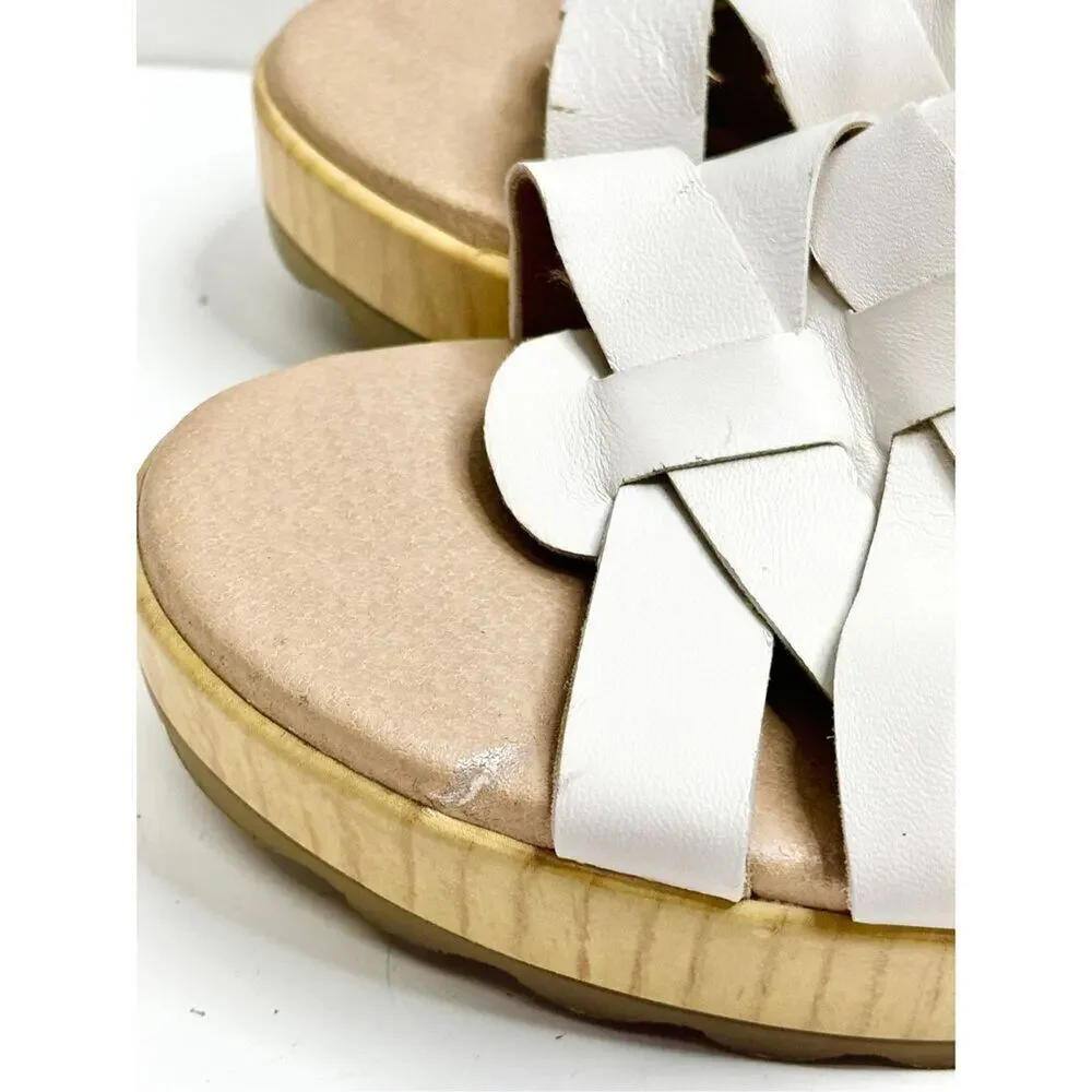 Dr. Scholl’s Sandals Size 9.5 White Leather Open‎ Toe Platform Shoes Buckle